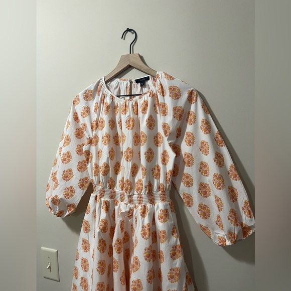 J. Crew White Orange Raspberry Pink Floral Pleated Fit & Flare Dress Size XXS - Picture 6 of 9